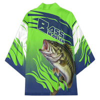 Bass Master Fishing Kimono with Jumping Largemouth Bass and Green Wave Pattern - Wonder Print Shop