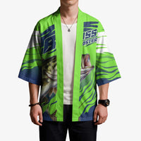 Bass Master Fishing Kimono with Jumping Largemouth Bass and Green Wave Pattern - Wonder Print Shop