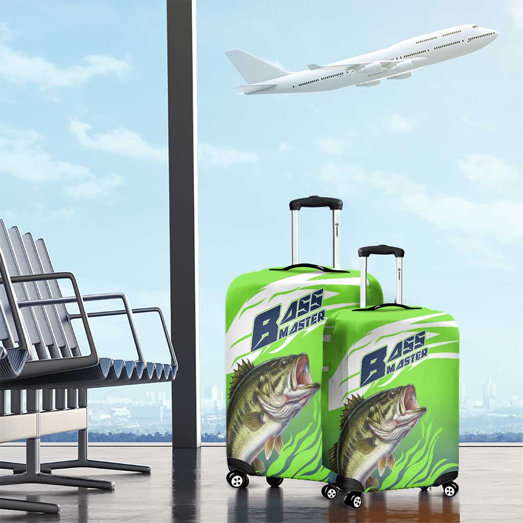 Bass Master Fishing Luggage Cover with Jumping Largemouth Bass and Green Wave Pattern - Wonder Print Shop