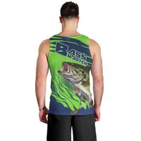 Bass Master Fishing Men Tank Top with Jumping Largemouth Bass and Green Wave Pattern - Wonder Print Shop