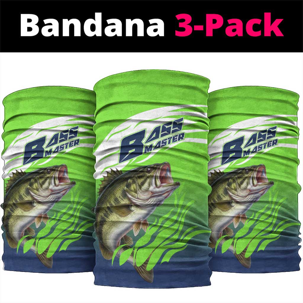 Bass Master Fishing Neck Gaiter with Jumping Largemouth Bass and Green Wave Pattern - Wonder Print Shop