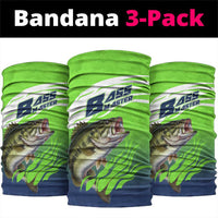 Bass Master Fishing Neck Gaiter with Jumping Largemouth Bass and Green Wave Pattern - Wonder Print Shop