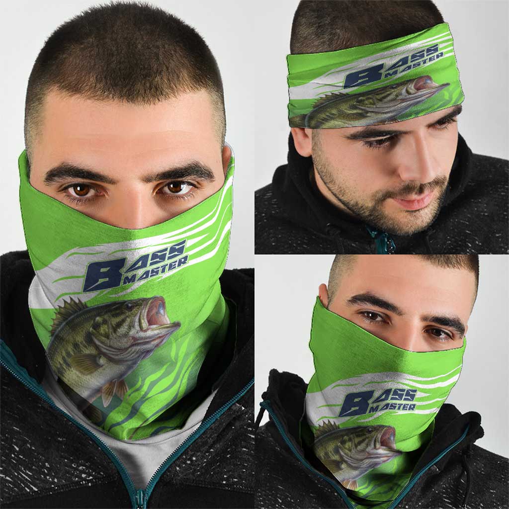 Bass Master Fishing Neck Gaiter with Jumping Largemouth Bass and Green Wave Pattern - Wonder Print Shop