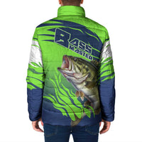 Bass Master Fishing Padded Jacket with Jumping Largemouth Bass and Green Wave Pattern - Wonder Print Shop