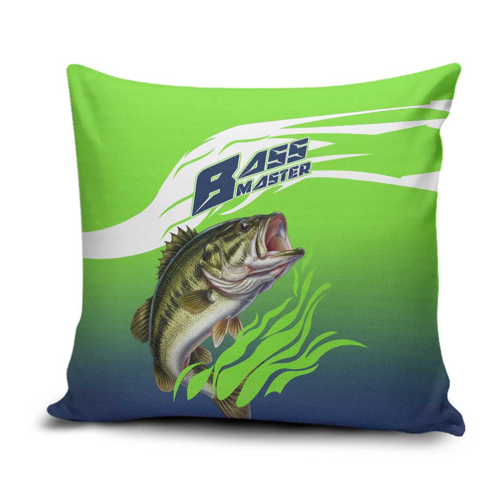 Bass Master Fishing Pillow Cover with Jumping Largemouth Bass and Green Wave Pattern - Wonder Print Shop