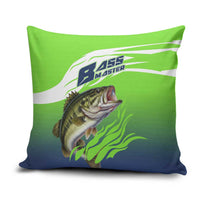 Bass Master Fishing Pillow Cover with Jumping Largemouth Bass and Green Wave Pattern - Wonder Print Shop