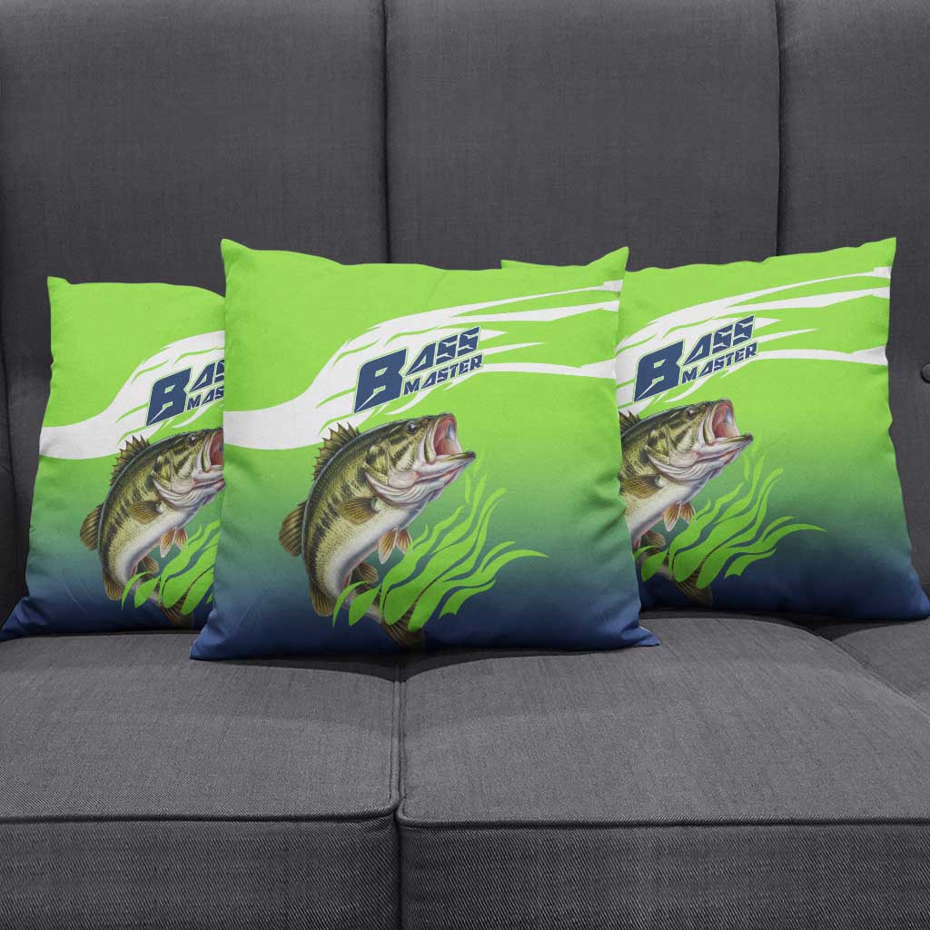 Bass Master Fishing Pillow Cover with Jumping Largemouth Bass and Green Wave Pattern - Wonder Print Shop