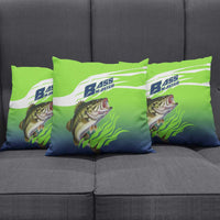 Bass Master Fishing Pillow Cover with Jumping Largemouth Bass and Green Wave Pattern - Wonder Print Shop