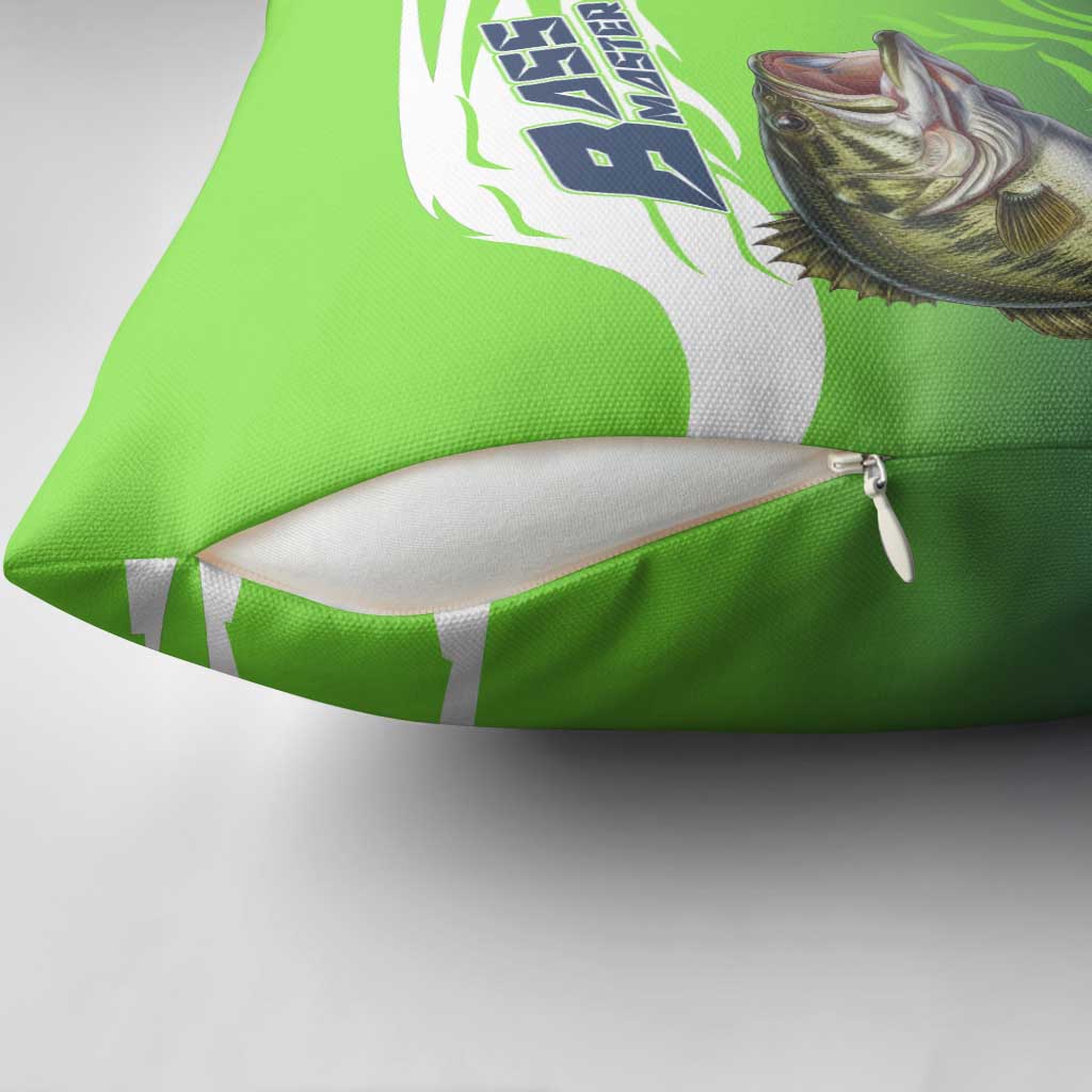 Bass Master Fishing Pillow Cover with Jumping Largemouth Bass and Green Wave Pattern - Wonder Print Shop