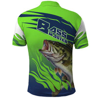 Bass Master Fishing Polo Shirt with Jumping Largemouth Bass and Green Wave Pattern - Wonder Print Shop