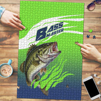 Bass Master Fishing Puzzle with Jumping Largemouth Bass and Green Wave Pattern - Wonder Print Shop
