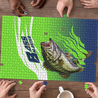 Bass Master Fishing Puzzle with Jumping Largemouth Bass and Green Wave Pattern - Wonder Print Shop