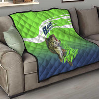 Bass Master Fishing Quilt with Jumping Largemouth Bass and Green Wave Pattern - Wonder Print Shop