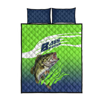 Bass Master Fishing Quilt Bed Set with Jumping Largemouth Bass and Green Wave Pattern - Wonder Print Shop