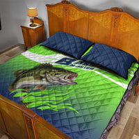 Bass Master Fishing Quilt Bed Set with Jumping Largemouth Bass and Green Wave Pattern - Wonder Print Shop
