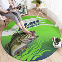 Bass Master Fishing Round Carpet with Jumping Largemouth Bass and Green Wave Pattern - Wonder Print Shop