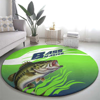 Bass Master Fishing Round Carpet with Jumping Largemouth Bass and Green Wave Pattern - Wonder Print Shop