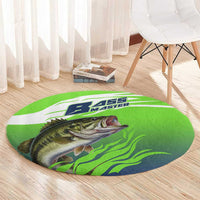 Bass Master Fishing Round Carpet with Jumping Largemouth Bass and Green Wave Pattern - Wonder Print Shop