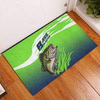 Bass Master Fishing Rubber Doormat with Jumping Largemouth Bass and Green Wave Pattern - Wonder Print Shop