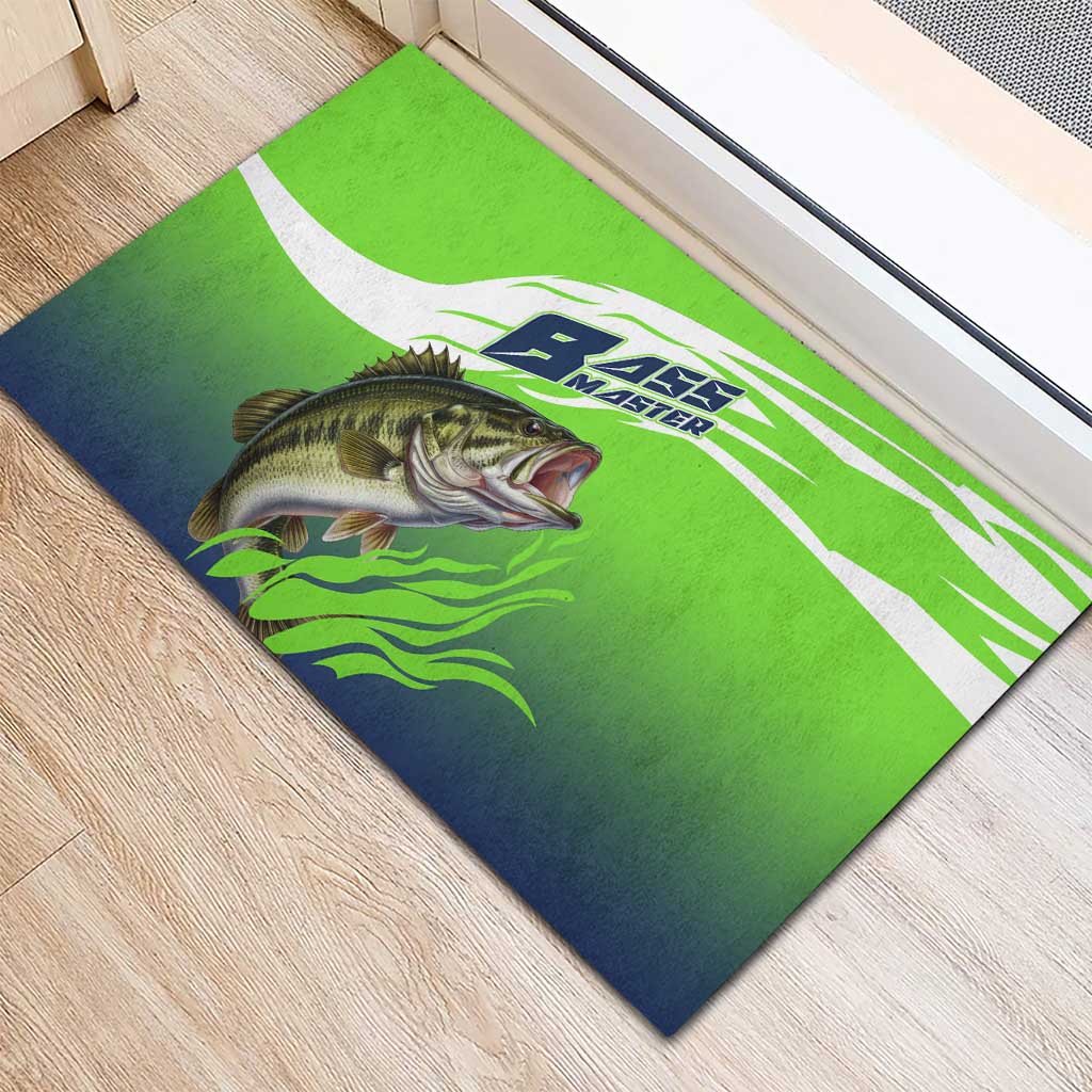 Bass Master Fishing Rubber Doormat with Jumping Largemouth Bass and Green Wave Pattern - Wonder Print Shop