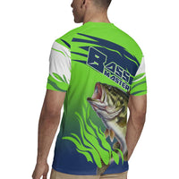 Bass Master Fishing Rugby Jersey with Jumping Largemouth Bass and Green Wave Pattern - Wonder Print Shop