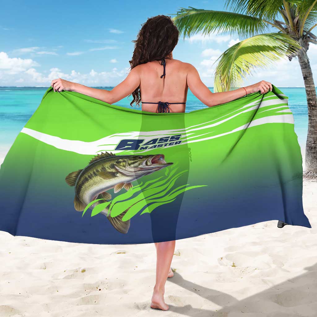 Bass Master Fishing Sarong with Jumping Largemouth Bass and Green Wave Pattern - Wonder Print Shop