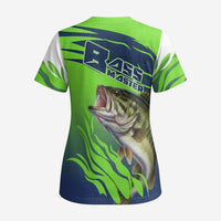 Bass Master Fishing Scrub Top with Jumping Largemouth Bass and Green Wave Pattern - Wonder Print Shop
