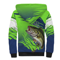 Bass Master Fishing Sherpa Hoodie with Jumping Largemouth Bass and Green Wave Pattern - Wonder Print Shop