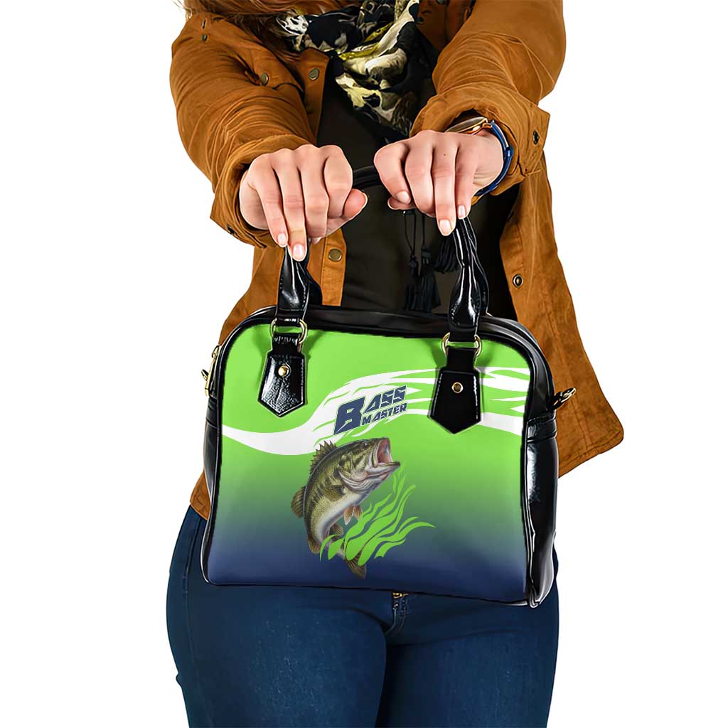 Bass Master Fishing Shoulder Handbag with Jumping Largemouth Bass and Green Wave Pattern - Wonder Print Shop