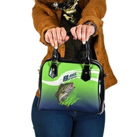 Bass Master Fishing Shoulder Handbag with Jumping Largemouth Bass and Green Wave Pattern - Wonder Print Shop