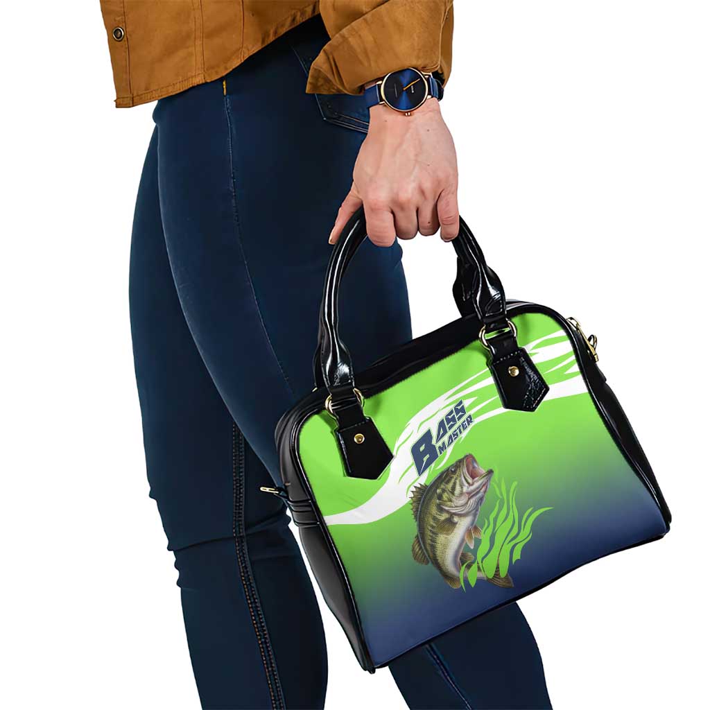 Bass Master Fishing Shoulder Handbag with Jumping Largemouth Bass and Green Wave Pattern - Wonder Print Shop