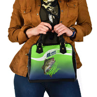 Bass Master Fishing Shoulder Handbag with Jumping Largemouth Bass and Green Wave Pattern - Wonder Print Shop
