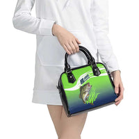 Bass Master Fishing Shoulder Handbag with Jumping Largemouth Bass and Green Wave Pattern - Wonder Print Shop