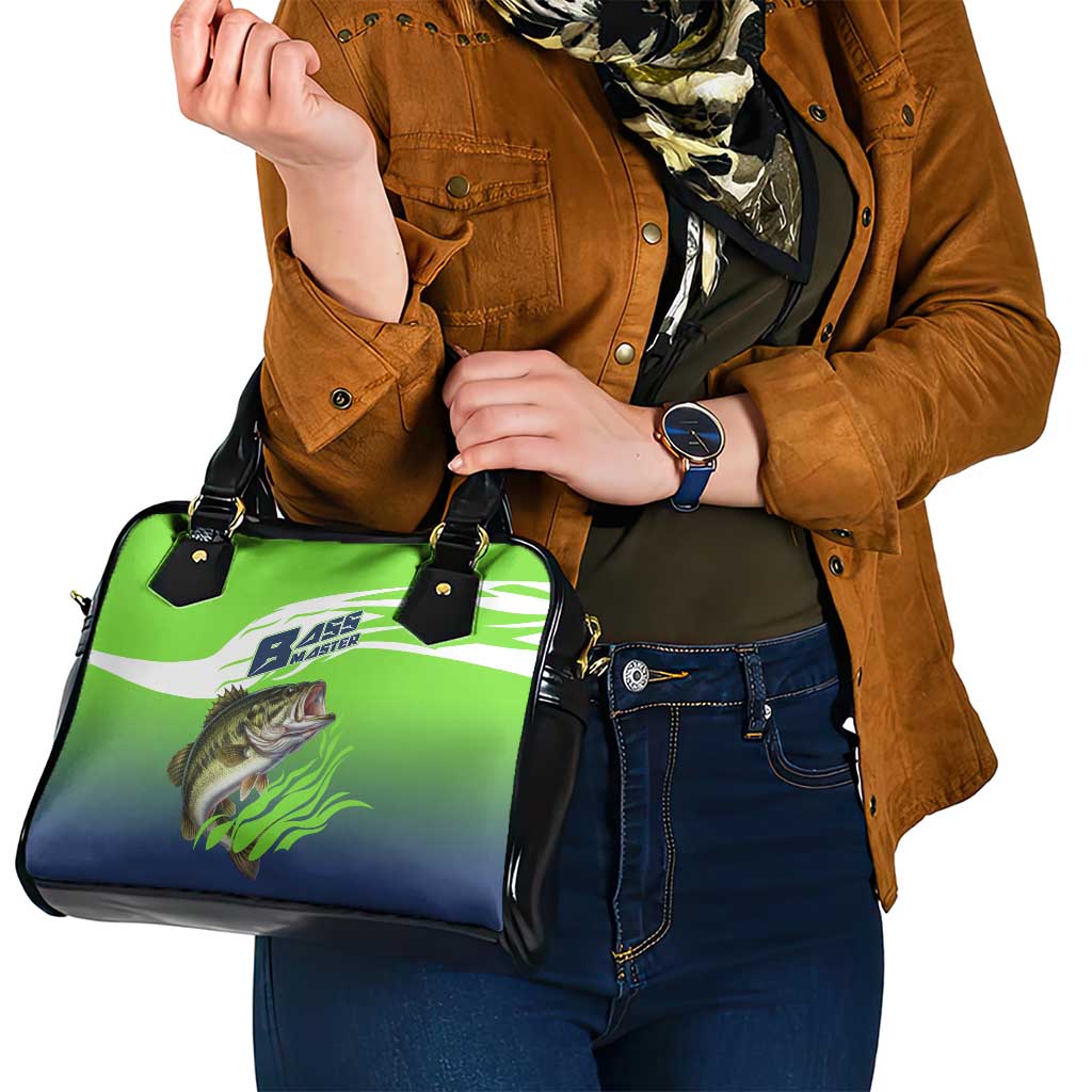 Bass Master Fishing Shoulder Handbag with Jumping Largemouth Bass and Green Wave Pattern - Wonder Print Shop