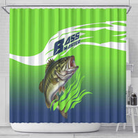Bass Master Fishing Shower Curtain with Jumping Largemouth Bass and Green Wave Pattern - Wonder Print Shop