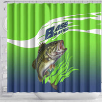 Bass Master Fishing Shower Curtain with Jumping Largemouth Bass and Green Wave Pattern - Wonder Print Shop