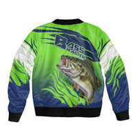 Bass Master Fishing Sleeve Zip Bomber Jacket with Jumping Largemouth Bass and Green Wave Pattern - Wonder Print Shop