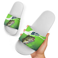 Bass Master Fishing Slide Sandals with Jumping Largemouth Bass and Green Wave Pattern - Wonder Print Shop
