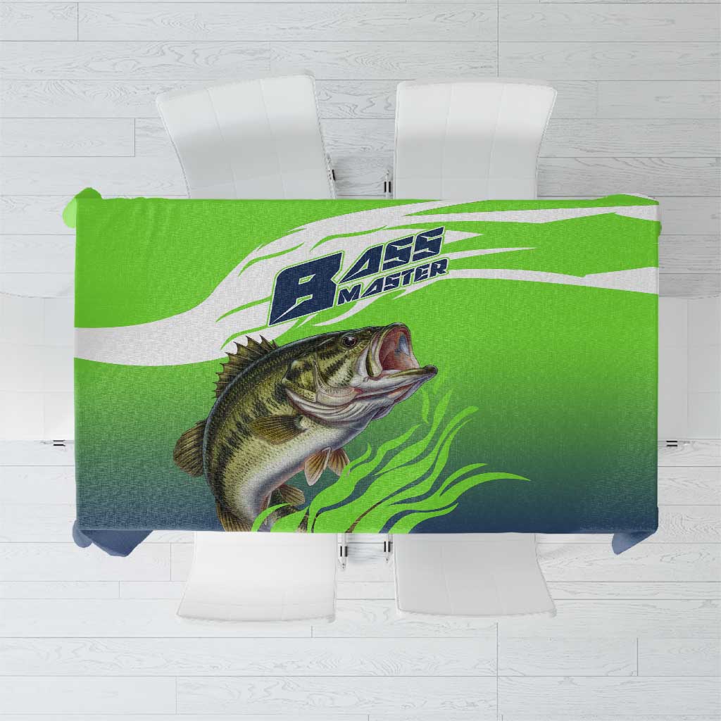 Bass Master Fishing Tablecloth with Jumping Largemouth Bass and Green Wave Pattern - Wonder Print Shop