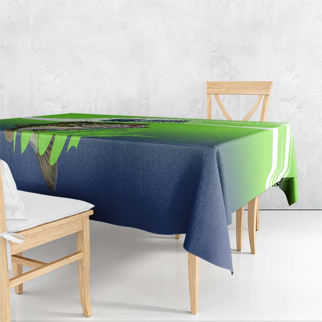 Bass Master Fishing Tablecloth with Jumping Largemouth Bass and Green Wave Pattern - Wonder Print Shop
