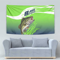 Bass Master Fishing Tapestry with Jumping Largemouth Bass and Green Wave Pattern - Wonder Print Shop