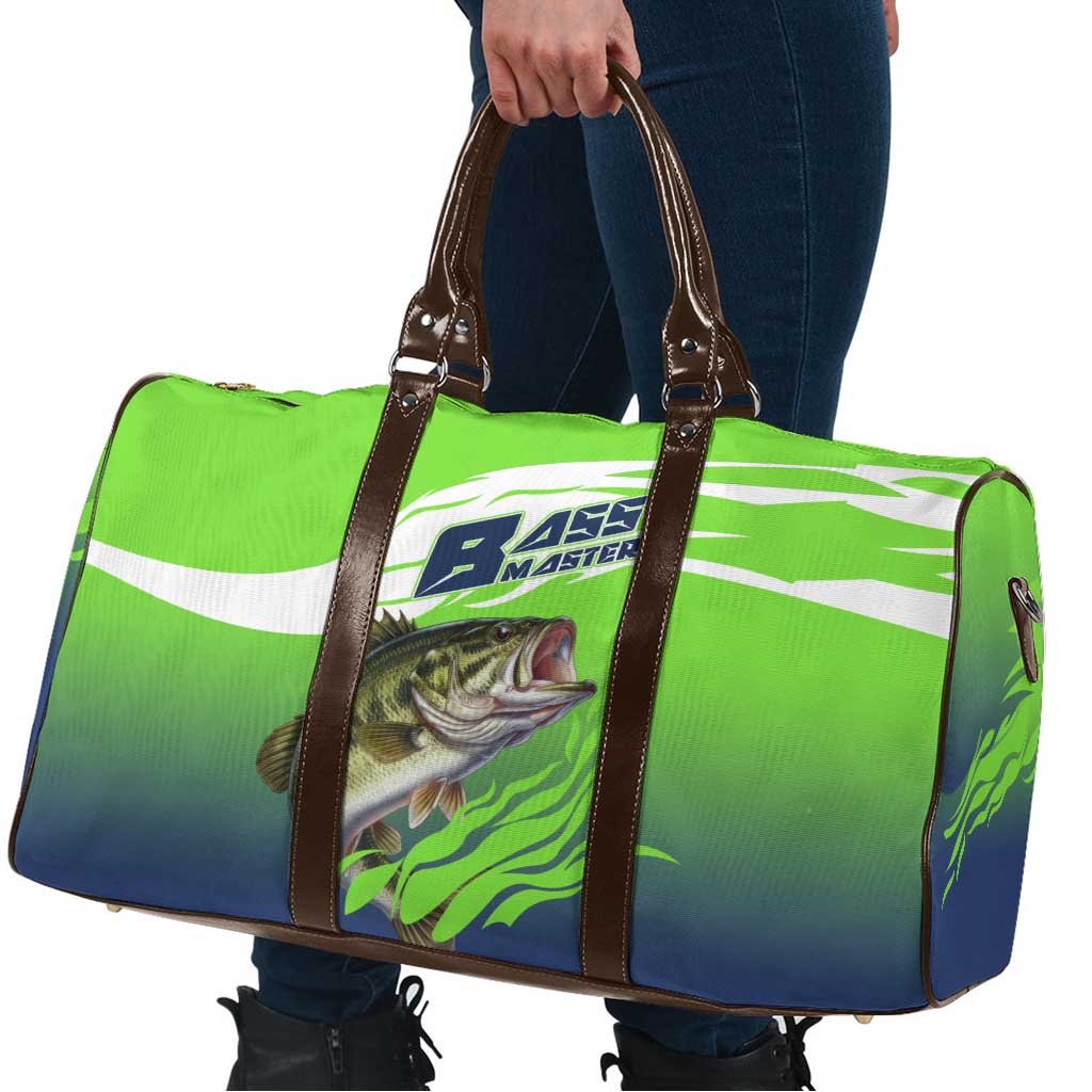 Bass Master Fishing Travel Bag with Jumping Largemouth Bass and Green Wave Pattern - Wonder Print Shop