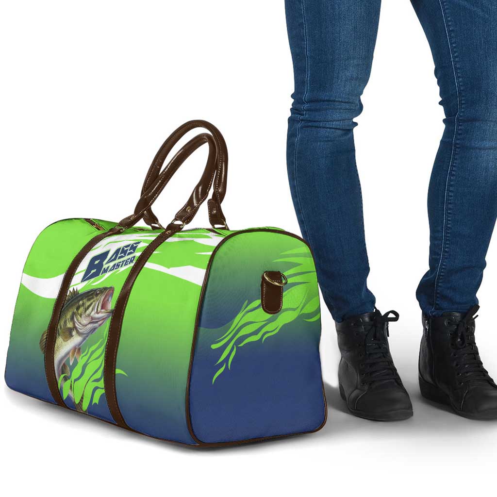 Bass Master Fishing Travel Bag with Jumping Largemouth Bass and Green Wave Pattern - Wonder Print Shop