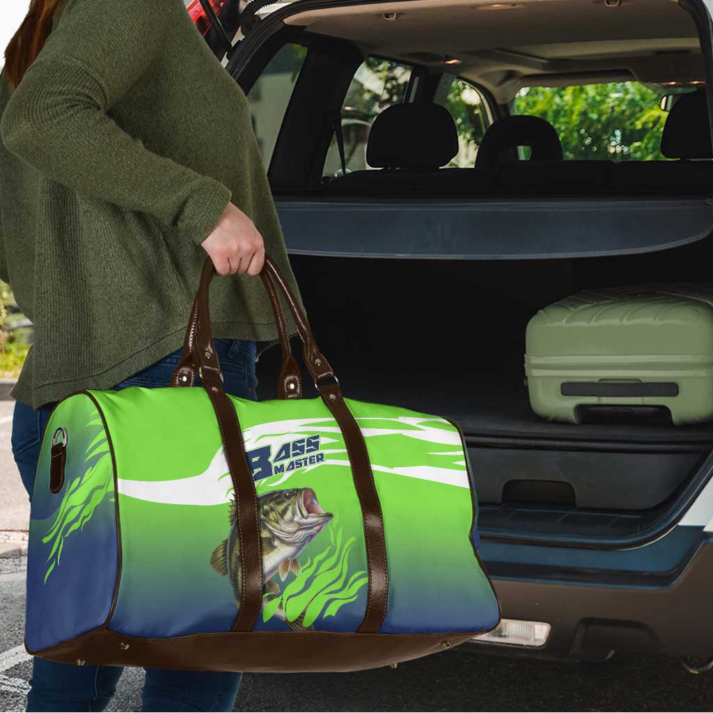 Bass Master Fishing Travel Bag with Jumping Largemouth Bass and Green Wave Pattern - Wonder Print Shop