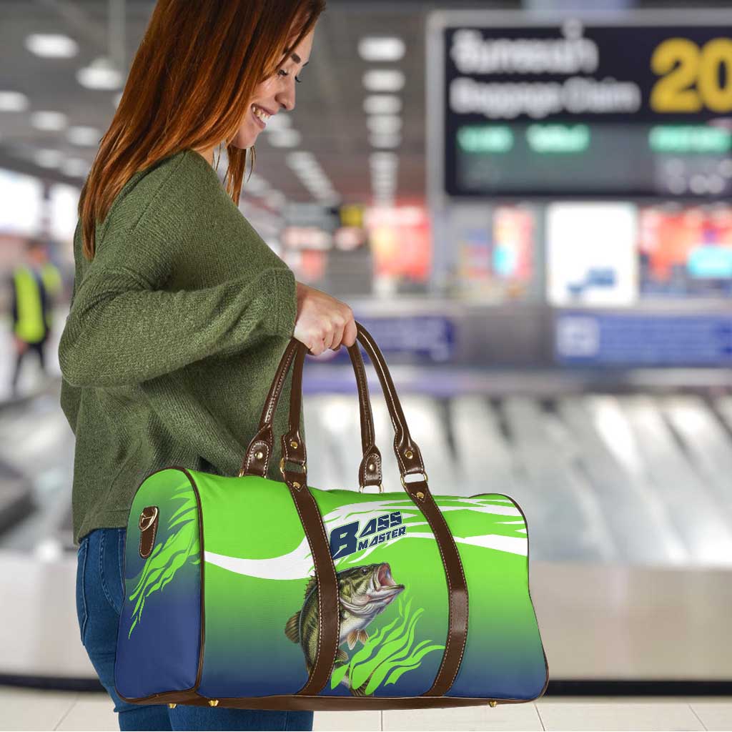 Bass Master Fishing Travel Bag with Jumping Largemouth Bass and Green Wave Pattern - Wonder Print Shop