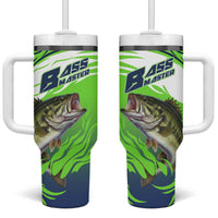 Bass Master Fishing Tumbler With Handle with Jumping Largemouth Bass and Green Wave Pattern - Wonder Print Shop