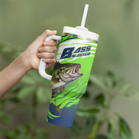 Bass Master Fishing Tumbler With Handle with Jumping Largemouth Bass and Green Wave Pattern - Wonder Print Shop