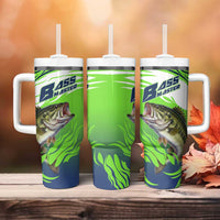 Bass Master Fishing Tumbler With Handle with Jumping Largemouth Bass and Green Wave Pattern - Wonder Print Shop