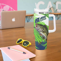 Bass Master Fishing Tumbler With Handle with Jumping Largemouth Bass and Green Wave Pattern - Wonder Print Shop