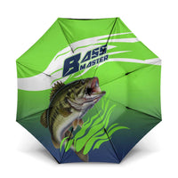 Bass Master Fishing Umbrella with Jumping Largemouth Bass and Green Wave Pattern - Wonder Print Shop